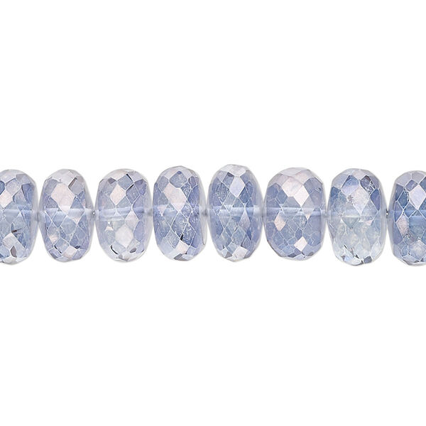 Bead, quartz crystal (coated), blue steel, 9x4mm-10x7mm hand-cut faceted rondelle, B+ grade, Mohs hardness 7. Sold per 8-inch strand, approximately 30 beads. image number 0