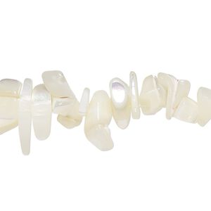 Bead, mother-of-pearl shell (bleached), white, large hand-cut chip, Mohs hardness 3-1/2. Sold per 15-1/2" to 16" strand.
