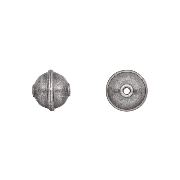 Bead, antique silver-plated steel, 10mm rimmed round. Sold per pkg of 20. image number 0