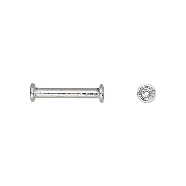 Bead, silver-plated copper, 18x5mm round tube with rimmed ends. Sold per pkg of 12. image number 0
