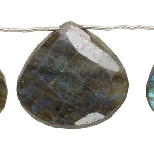 Labradorite 1pkg5, hand-cut top-drilled faceted puffed teardrop bead natural graduated 29-35mm