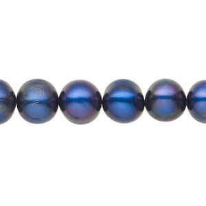 Freshwater pearl 1pkg1, semi-round, 15 inch cobalt blue 9-10mm cultured