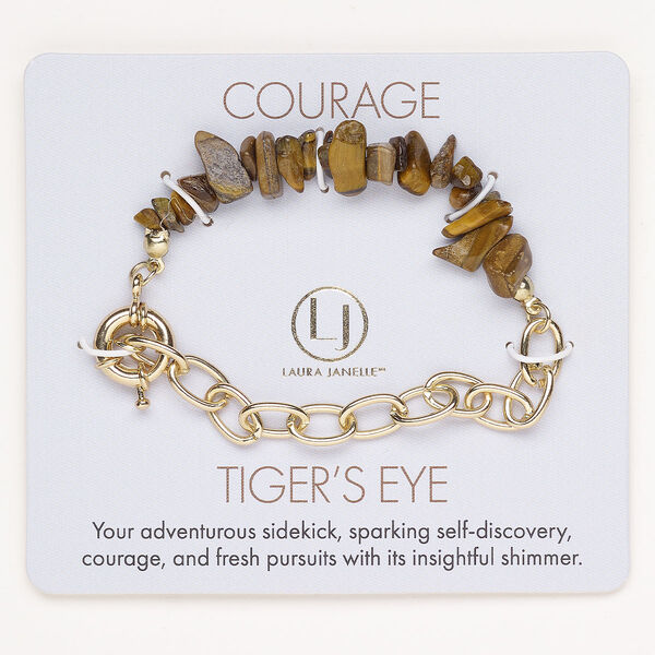 Bracelet steel tigereye 1pk springring clasp, gold finish natural 7 inch image number 0