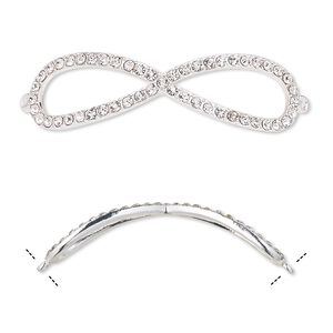 Focal, glass rhinestone and silver-finished "pewter" (zinc-based alloy), clear, 2-3/4 x 3/4 inch curved infinity. Sold individually.