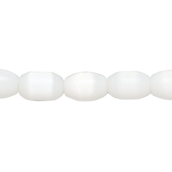 Bead, fiber optic glass, pkg/14 inch, opaque white, 11x7mm center-drilled oval. image number 0