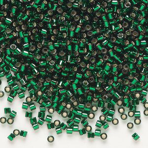 Seed bead, Delica®, glass, pkg/7.5g, #10 round, transparent silver-lined emerald (DBM-0148).