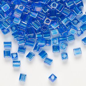 Seed bead, Miyuki, glass, pkg/250g, 3.5-3.7mm square, translucent rainbow cobalt blue (SB-290).