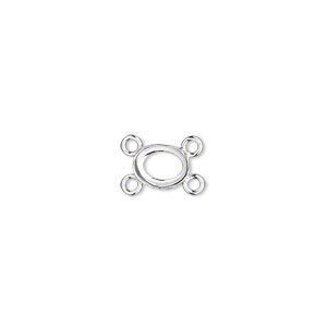 Link, fine silver, 7.5x6mm oval with open back and 7x5mm oval setting, 4 loops. Sold per pkg of 2.