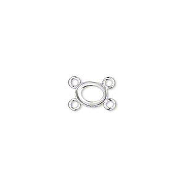Link, fine silver, 7.5x6mm oval with open back and 7x5mm oval setting, 4 loops. Sold per pkg of 2. image number 0