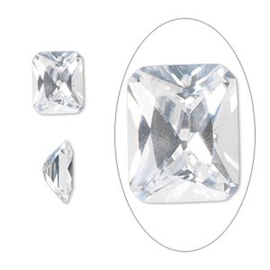 Gem, cubic zirconia, spinel white, 10x8mm faceted emerald-cut, Mohs hardness 8-1/2. Sold individually.