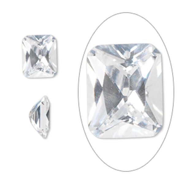 Gem, cubic zirconia, spinel white, 10x8mm faceted emerald-cut, Mohs hardness 8-1/2. Sold individually. image number 0