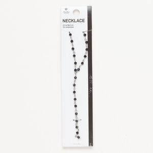 Necklace, silver-finished steel and glass, black, 4mm faceted round, 23-inch lariat with lobster claw clasp and 3-inch extender chain.
