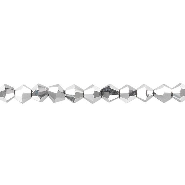 Bead, glass, metallic silver, 4mm bicone. Sold per 15-1/2" to 16" strand. image number 0