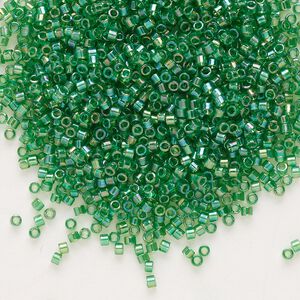 Seed bead, Delica®, glass, pkg/250g, #11 round, translucent rainbow green (DB-0152).