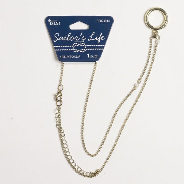 Necklace, 1pkg1, gold-finished steel and acrylic, 22mm round hinged clip with acrylic pearl accents / lobster claw clasp, 19 inches. image number 0
