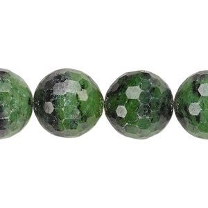 Ruby in zoisite 1pkg1, faceted round bead natural 15 inch 14mm