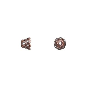 Bead cap, antique copper-finished "pewter" (zinc-based alloy), 6x5mm fancy cone, fits 6-8mm bead. Sold per pkg of 24.
