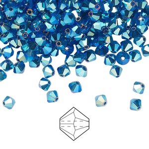Bead 720pk Capri blue AB 2X, Preciosa Czech crystal 4mm bicone