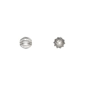 Bead, silver-plated brass, 6mm corrugated round. Sold per pkg of 20.