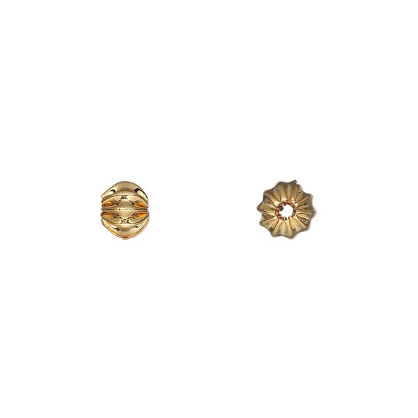 Bead, gold-plated brass, 6x4.5mm corrugated rondelle. Sold per pkg of 20. image number 0