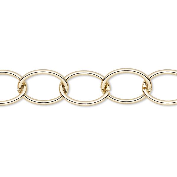 Chain, gold-finished steel, 10mm oval cable. Sold per pkg of 5 feet. image number 0