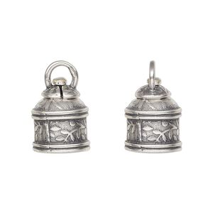 Cord end, JBB Findings, antique silver-plated brass, 15x12mm tube with swivel and flower and leaves design, 9.5mm inside diameter. Sold per pkg of 2.