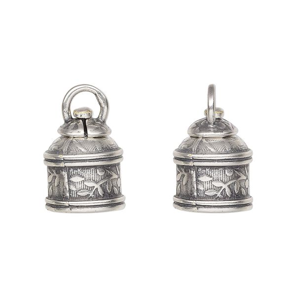Cord end, JBB Findings, antique silver-plated brass, 15x12mm tube with swivel and flower and leaves design, 9.5mm inside diameter. Sold per pkg of 2. image number 0