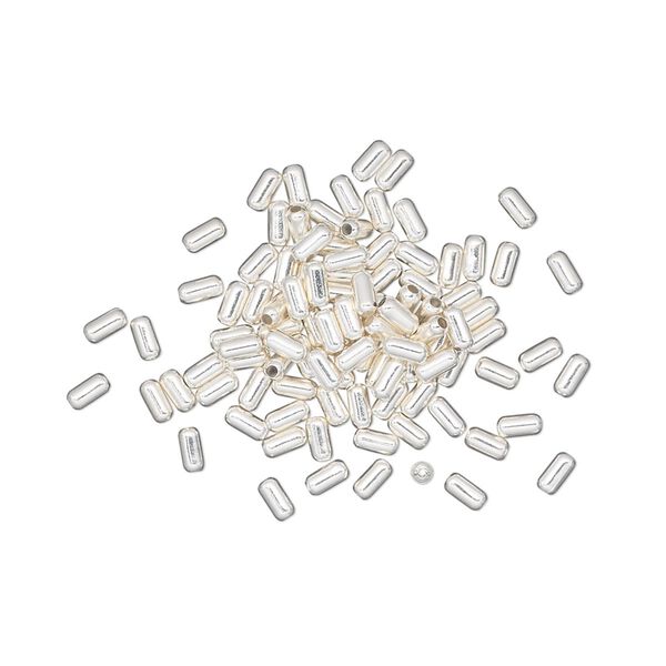 Bead, silver-plated brass, 3x1.5mm tube. Sold per pkg of 100. image number 0