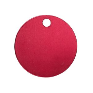 Drop, anodized aluminum, red, 25.5mm double-sided flat round blank with 3mm hole, 20 gauge. Sold per pkg of 10.