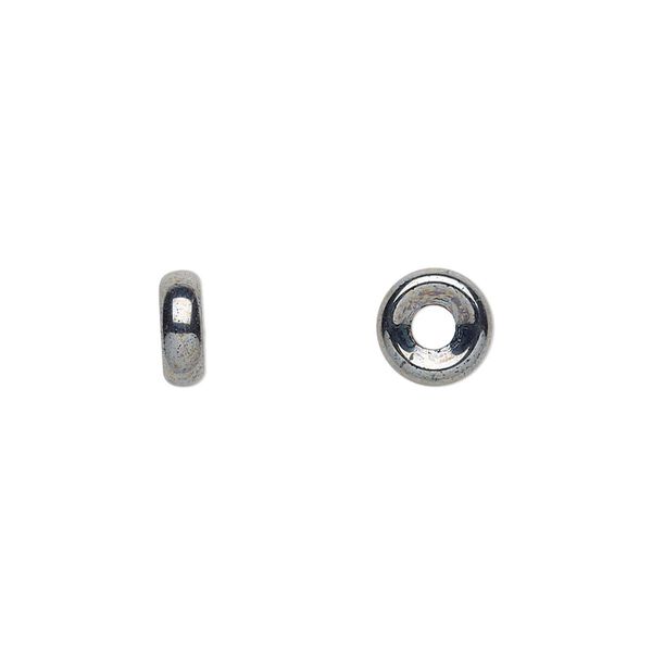 Bead, Czech pressed glass, hematite, 8x2.5mm ring. Sold per pkg of 50. image number 0