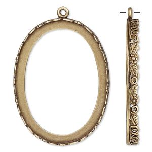 Focal, JBB Findings, antiqued brass, 42x32mm oval with open back and flower and leaf design trim, 40x30mm oval bezel setting. Sold individually.