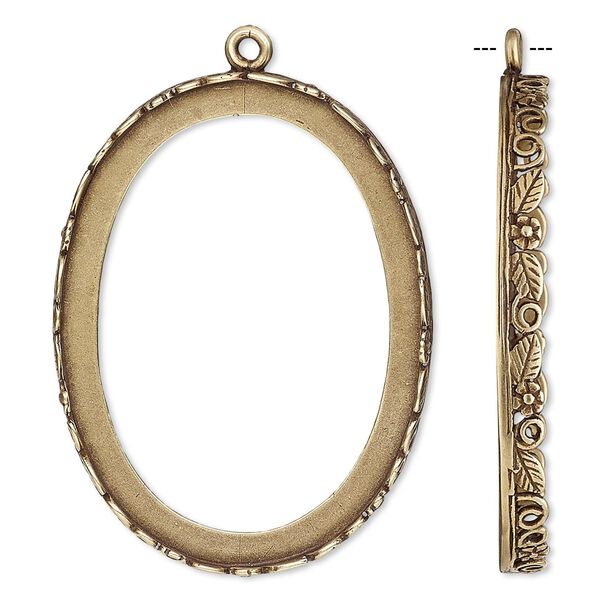 Focal, JBB Findings, antiqued brass, 42x32mm oval with open back and flower and leaf design trim, 40x30mm oval bezel setting. Sold individually. image number 0