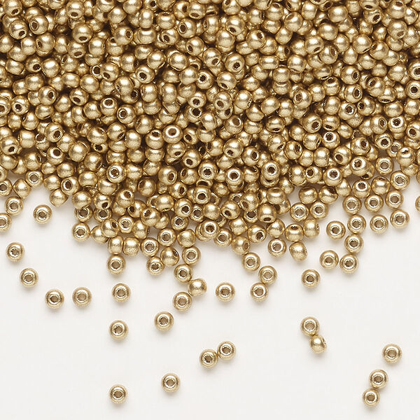 Seed bead, Preciosa Ornela Czech glass, pkg/500g, #11 rocaille, opaque metallic soft gold, (01710). image number 0