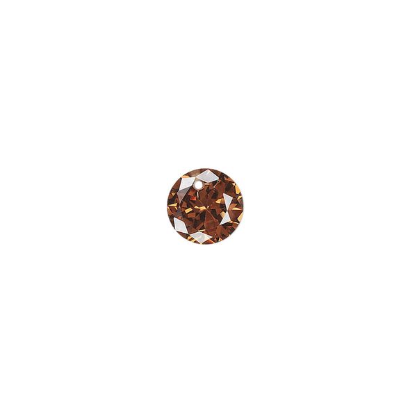 Drop, cubic zirconia, brown, 8mm hand-faceted round, Mohs hardness 8-1/2. Sold per pkg of 2. image number 0