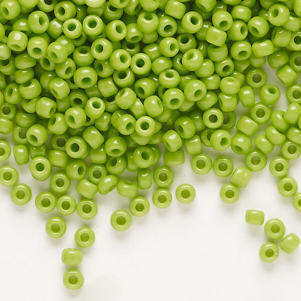Seed bead, Dyna-Mites™, glass, opaque lime green, #8 round. Sold per 1/2 kilogram pkg. image number 0