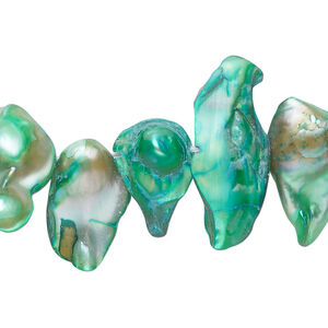Pearl 1pkg1 freshwater, top-drilled baroque, 15 inch bright green 14x6mm-30x13mm cultured