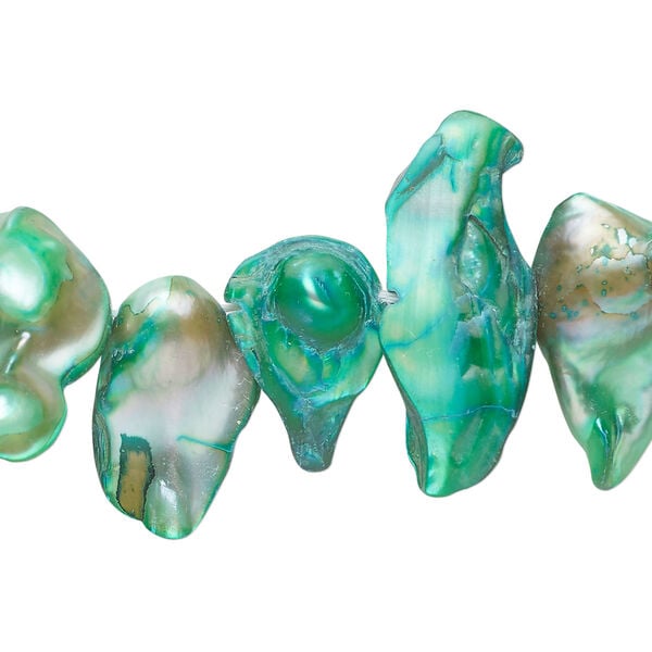 Pearl 1pkg1 freshwater, top-drilled baroque, 15 inch bright green 14x6mm-30x13mm cultured image number 0