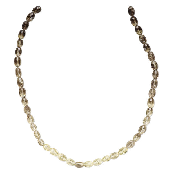 Bead, lemon smoky quartz (heated / irradiated), shaded, 7x6mm-10x7mm hand-cut faceted oval, B+ grade, Mohs hardness 7. Sold per 13-inch strand, approximately 35 beads. image number 0