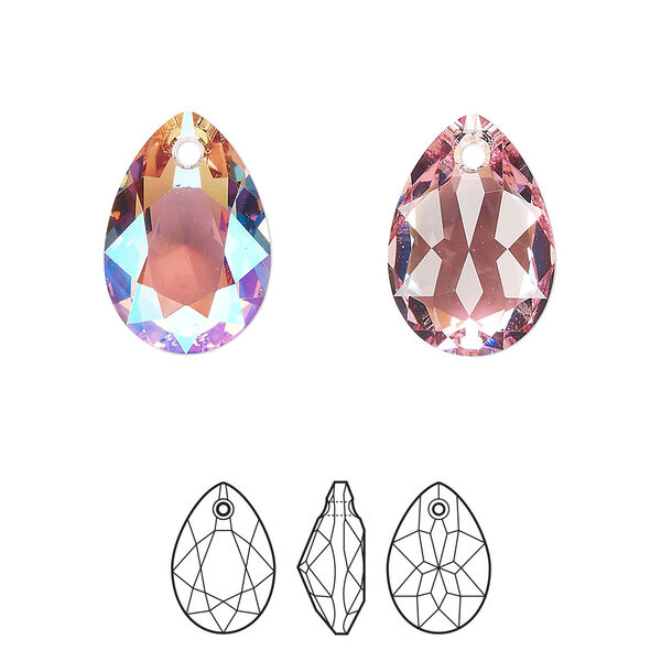 Drop 2pk light rose shimmer, Crystal Passions® 16x11mm pendant pear cut 6433 image number 0