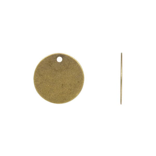 Drop, antique gold-plated brass, 15mm flat round. Sold per pkg of 50. image number 0