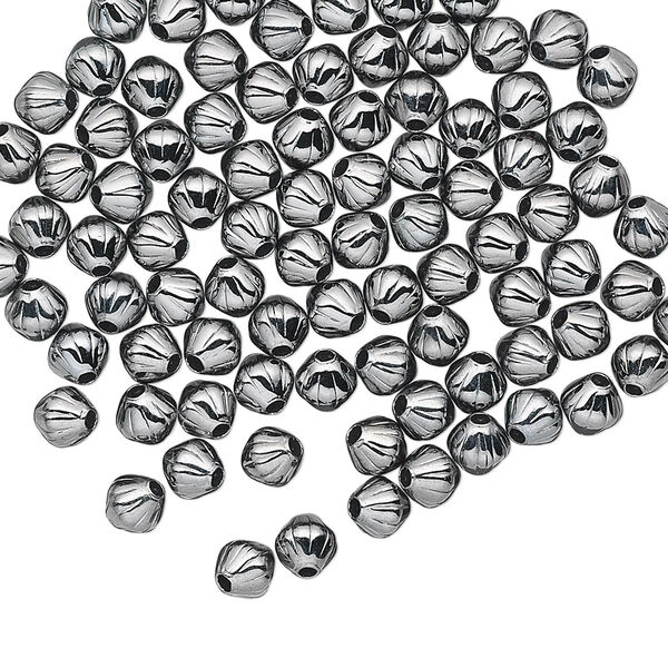 Bead, gunmetal-plated brass, 4mm corrugated double cone. Sold per pkg of 100. image number 0