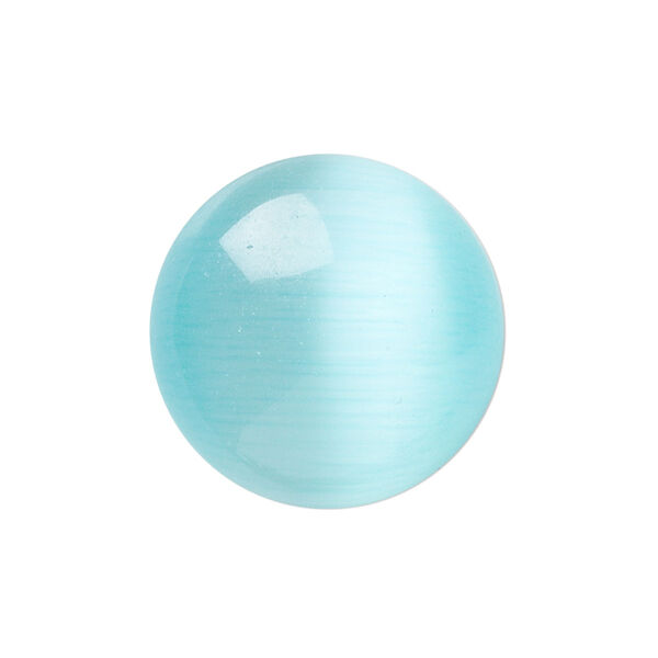 Cabochon, cat's eye glass (fiber optic glass), turquoise blue, 8mm calibrated round, quality grade. Sold per pkg of 10. image number 0