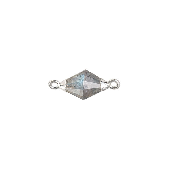 Link, labradorite (natural) / sterling silver / silver-plated copper, 13x8mm hand-cut faceted bicone. Sold individually. image number 0