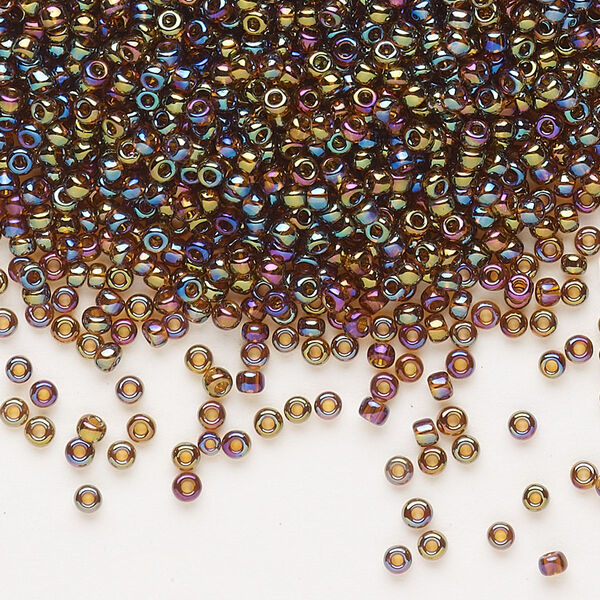 Seed bead, Dyna-Mites™, glass, pkg/40g, #11 round, translucent rainbow root beer, (24R 11/0 RR). image number 0