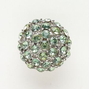 Bead, slide, brass and glass, pkg/1, 26mm round, silver finish and green.