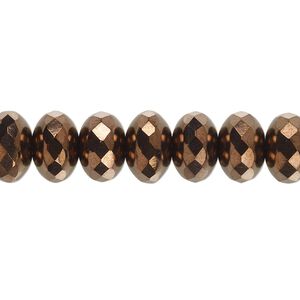 Bead, Czech fire-polished glass, opaque bronze, 11x7mm faceted rondelle. Sold per 15-1/2" to 16" strand.