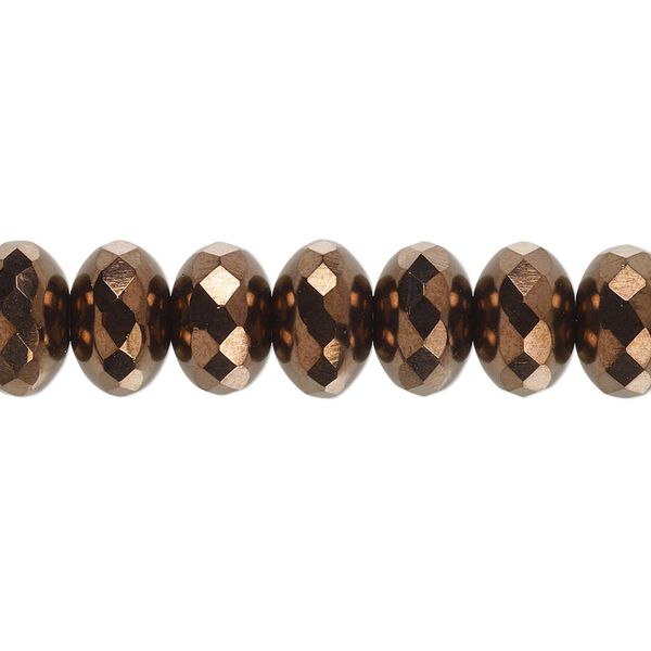 Bead, Czech fire-polished glass, opaque bronze, 11x7mm faceted rondelle. Sold per 15-1/2" to 16" strand. image number 0