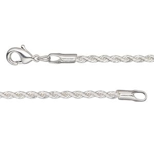 Chain 1pkg1 silver-plated rope, 2.1mm / lobster claw clasp, brass 36 inch
