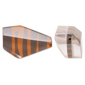 Bead, resin, clear/orange/brown, 36x23mm irregular polygon with zebra stripes. Sold per pkg of 2.