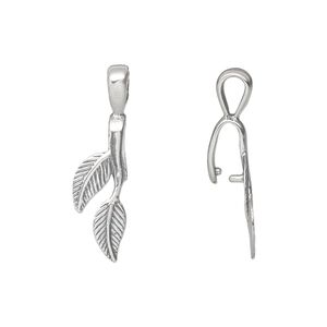 Bail, ice-pick, antiqued sterling silver, 20x7mm double leaf, 6mm grip length. Sold individually.